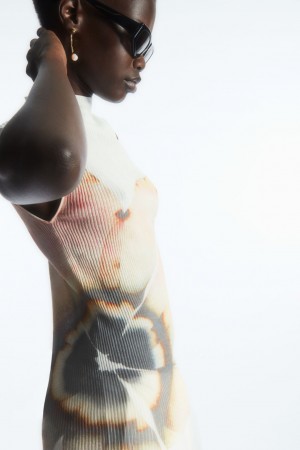 Maiou COS Floral-Print Mock-Neck Dama Albi | Romania-534IGKRYB