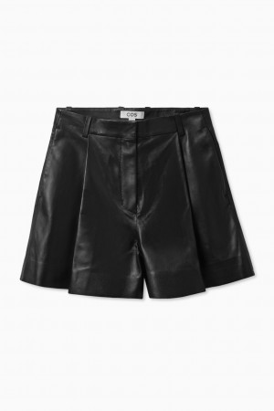 Pantaloni Scurti COS Plisat Piele Dama Negrii | Romania-045QPFYGD