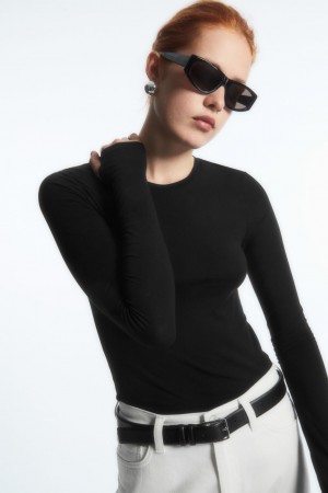 Topuri COS Slim-Fit Long-Sleeve Dama Negrii | Romania-439WIKOMG
